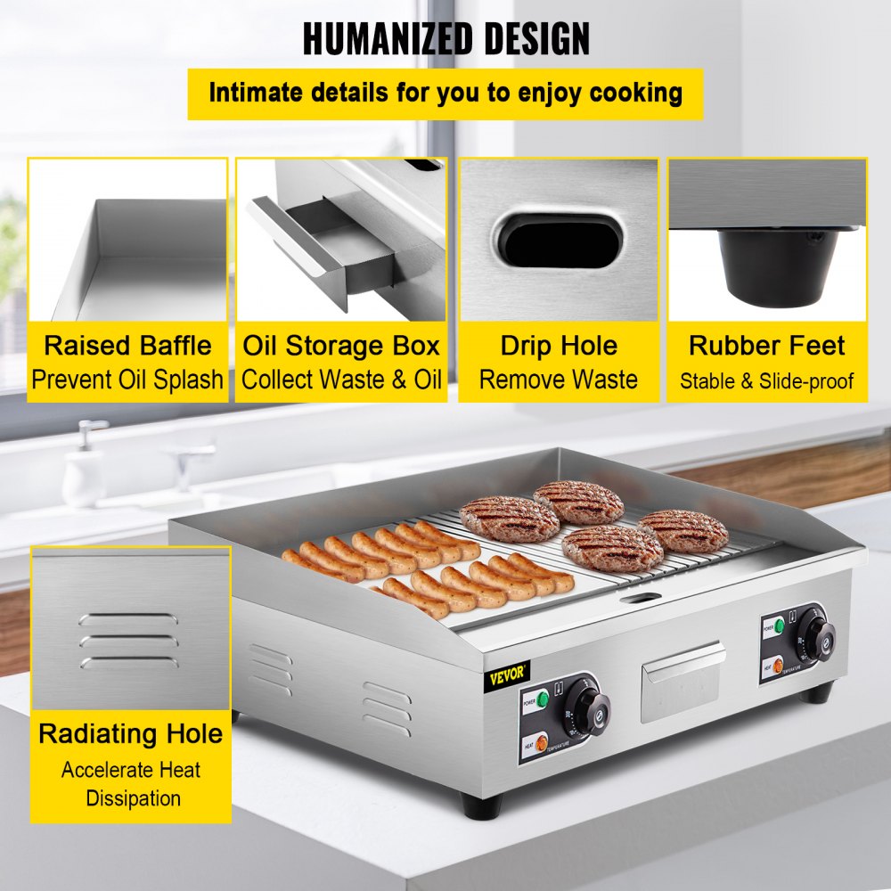 Tuspuzz Parrilla eléctrica Combo de parrilla superior plana y ranurada Parrilla comercial de 30 pulgadas