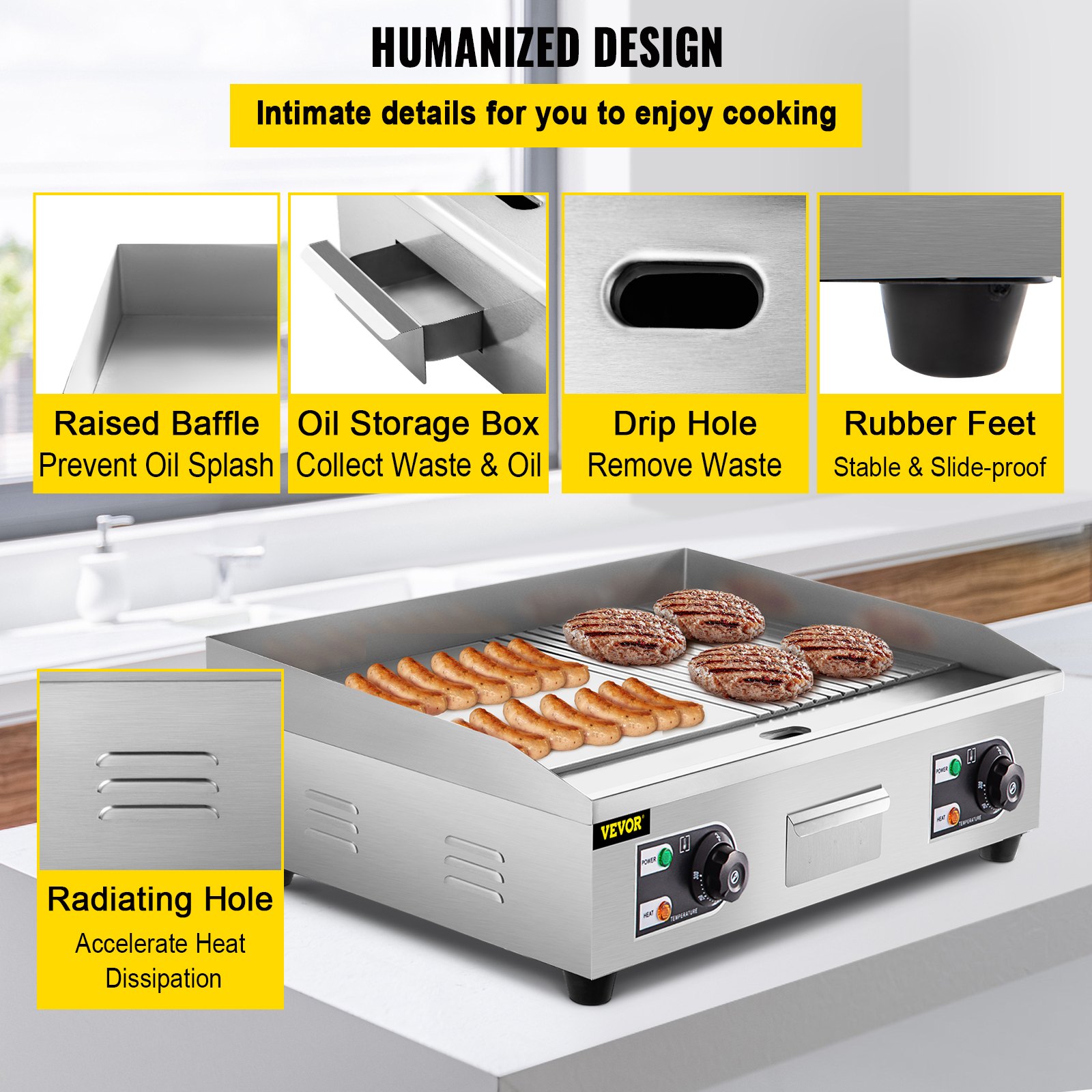 Tuspuzz Parrilla eléctrica Combo de parrilla superior plana y ranurada Parrilla comercial de 30 pulgadas