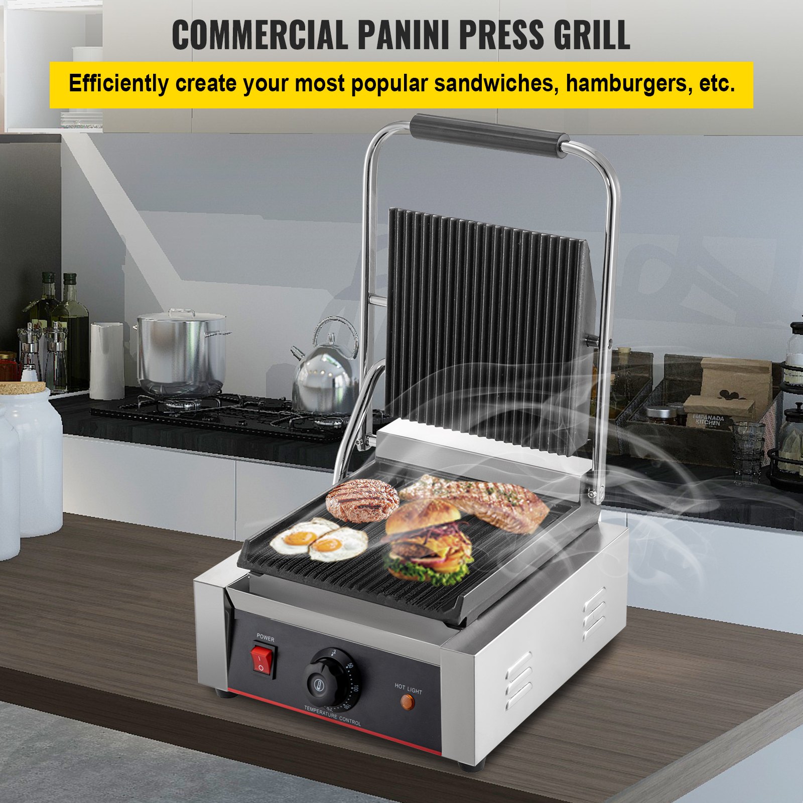 VEVOR Parrilla Eléctrica Sanwichera 1800 W Plancha Cocina de Acero Inoxidable 50-300 ℃ Plancha Grill Sandwichera Plancha Parrilla Eléctrica Comercial Plancha de Asae Eléctrica 300 x 400 x 210 mm