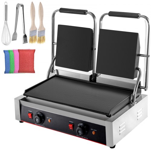 VEVOR Parrilla Eléctrica Commercial Sandwich Panini Press Grill 2X1800W Placas planas dobles Sandwichera eléctrica de acero inoxidable