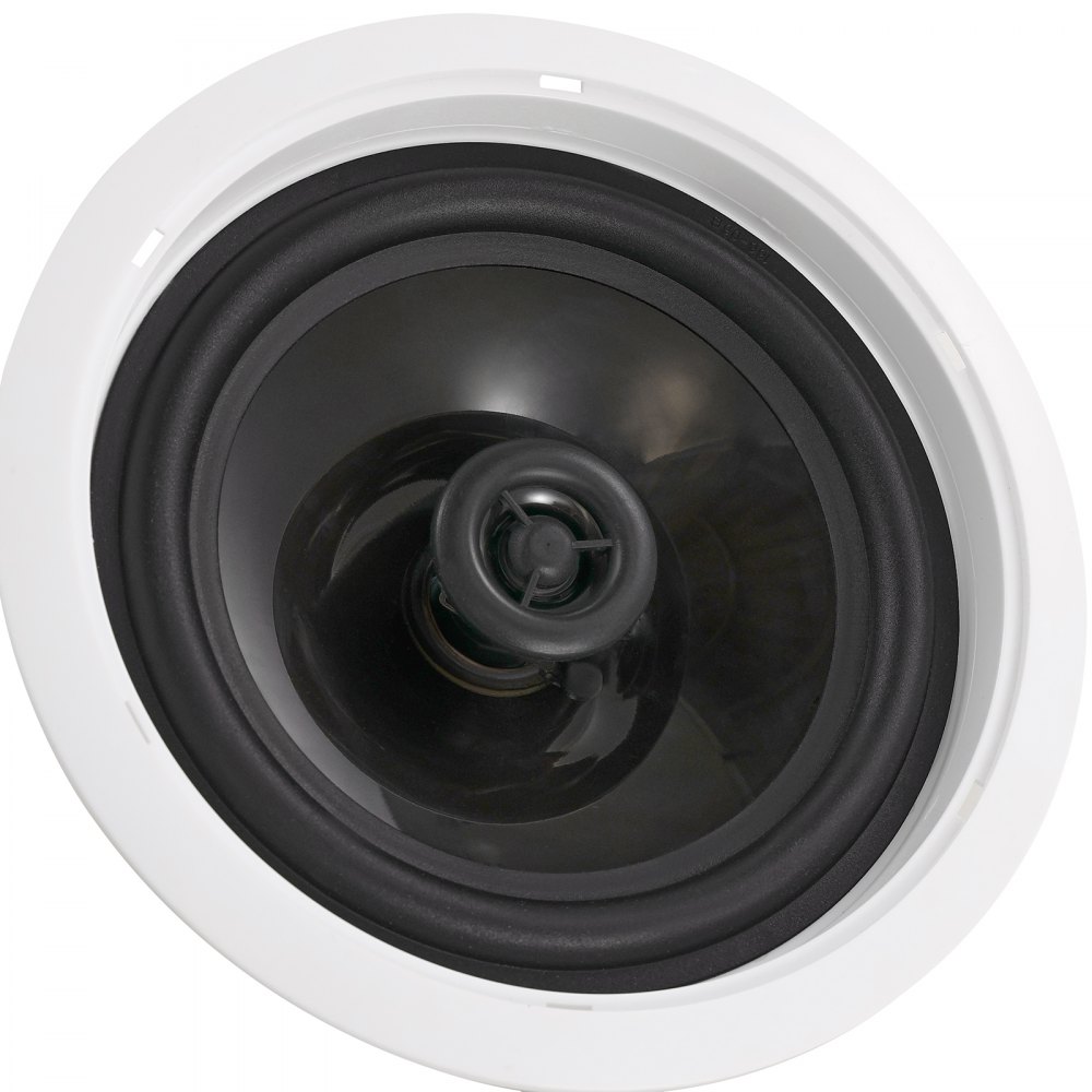 Altavoz de techo VEVOR blanco con woofer negro y diseño compacto