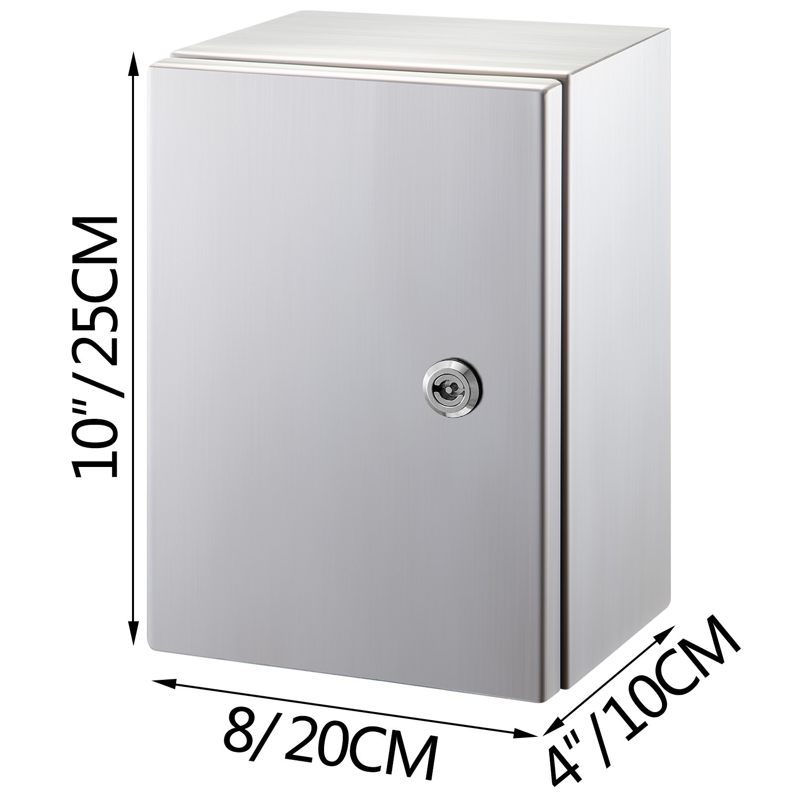 Dimensiones de la carcasa de acero inoxidable VEVOR nema 10&quot; x 8&quot; x 4&quot; (25 x 20 x 10 cm).