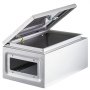 Caja eléctrica de acero inoxidable nema VEVOR abierta que muestra el interior y la tapa con bisagras.