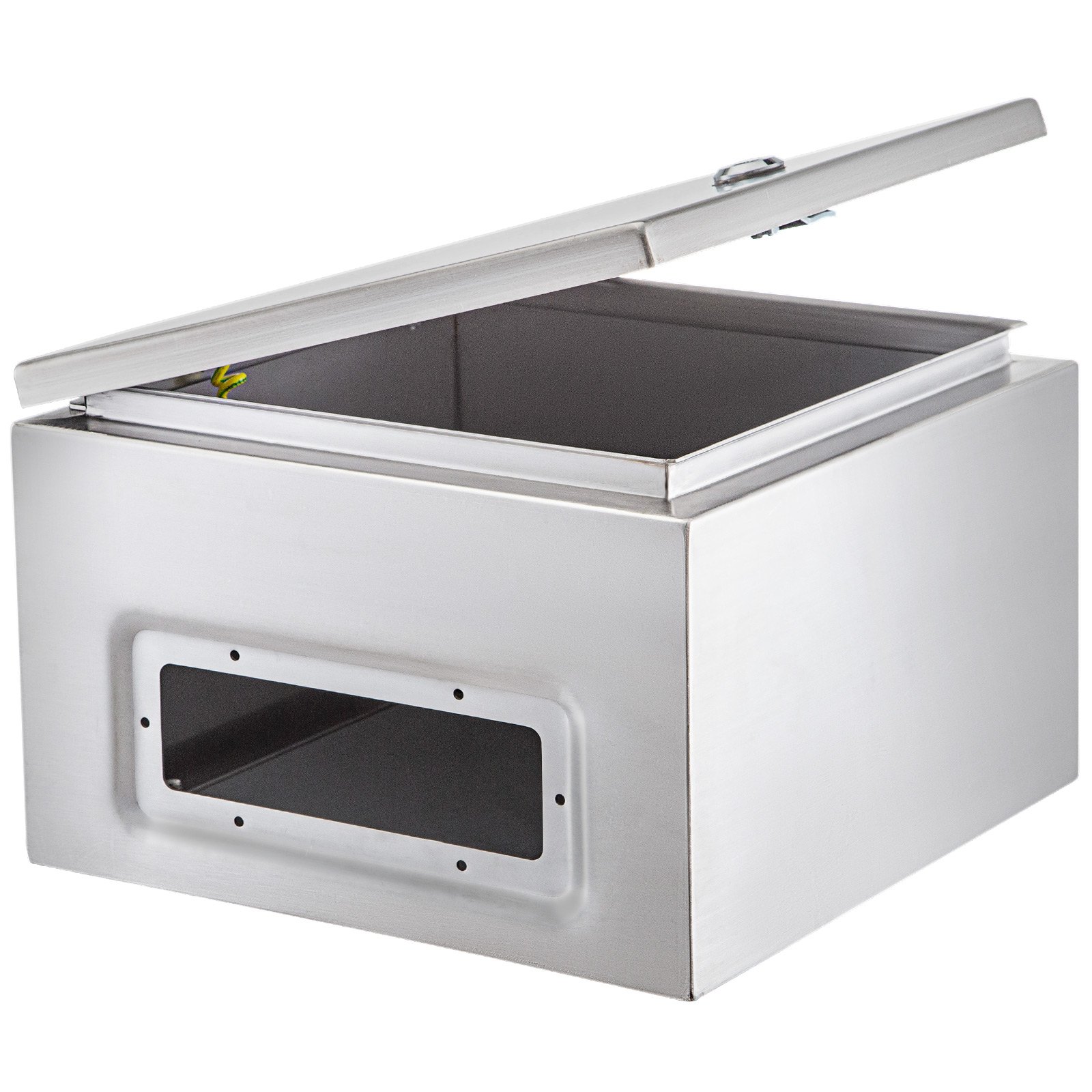 Caja de acero inoxidable VEVOR nema con tapa abierta y recorte en el panel frontal