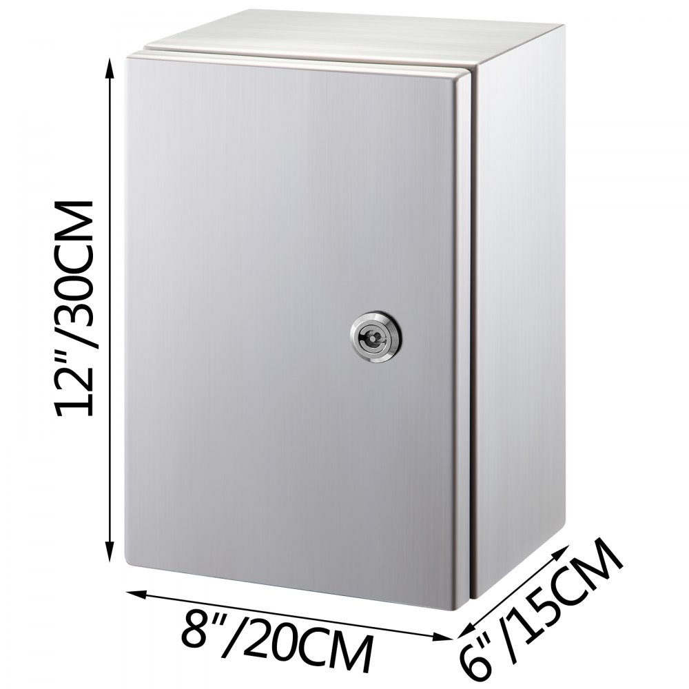 Caja de acero inoxidable VEVOR nema 4x, 12&quot; x 8&quot; x 6&quot;, con cerradura de seguridad.