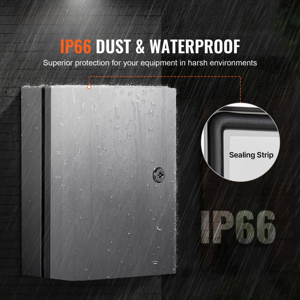 Caja de acero inoxidable VEVOR NEMA, 16 x 12 x 8 pulgadas, caja eléctrica de acero NEMA 4X, IP66, resistente al agua y al polvo, caja de conexiones eléctricas para exteriores e interiores, con placa de montaje.