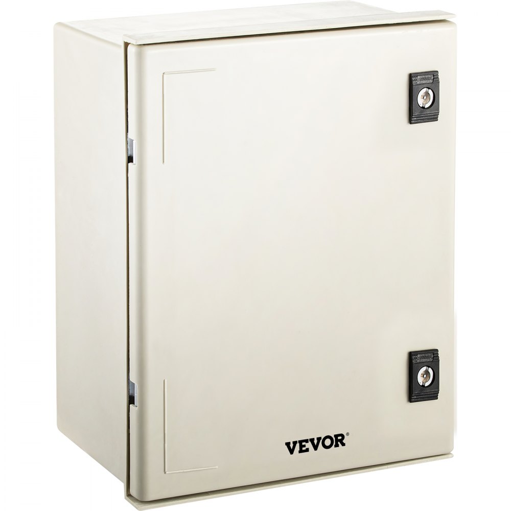 Gabinete de acero nema VEVOR con mecanismos de doble bloqueo en un gabinete rectangular gris.