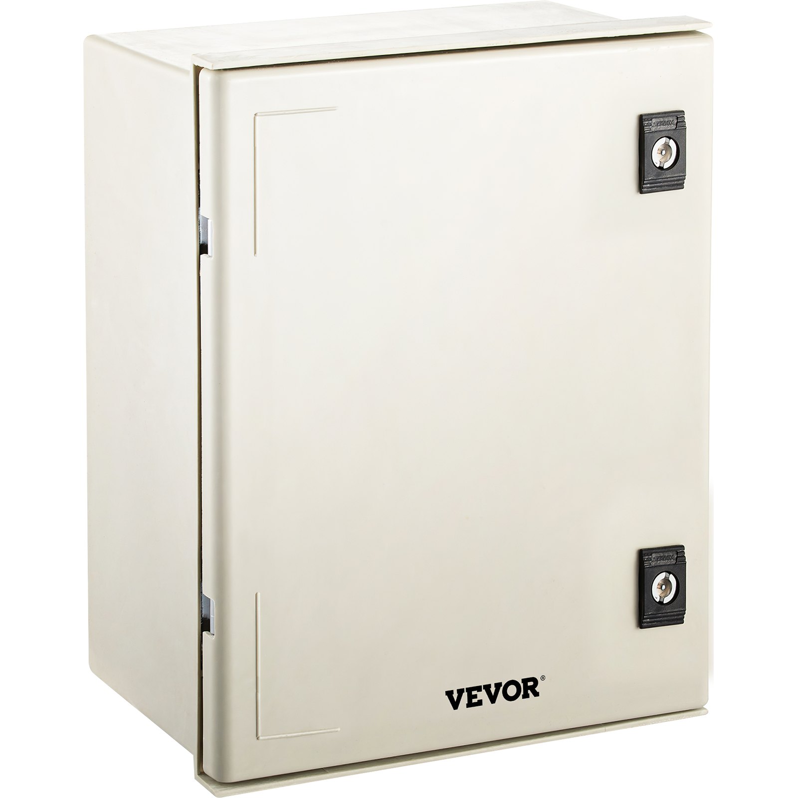 Gabinete de acero nema VEVOR con mecanismos de doble bloqueo en un gabinete rectangular gris.