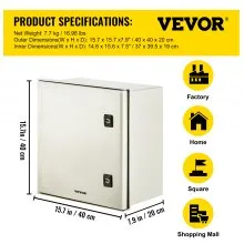 VEVOR Gabinete de Fibra de Vidrio Caja de Gabinete Eléctrico 15.7 x 15.7 x7.9" Montaje en Pared