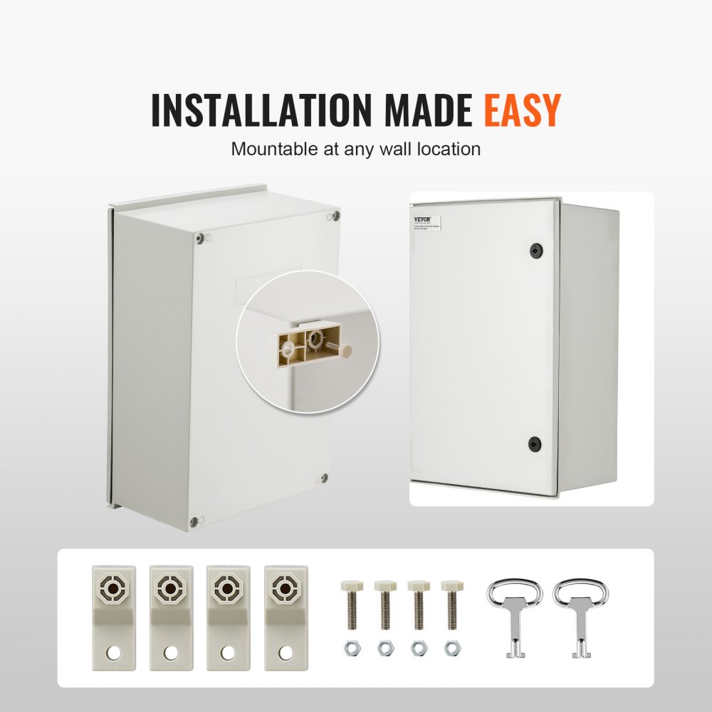 Caja de acero VEVOR NEMA, 24 x 16 x 9 pulgadas, caja eléctrica de fibra de vidrio NEMA 4X, IP66, resistente al agua y al polvo, caja de conexiones eléctricas para exterior e interior, con placa de montaje (60 x 40 x 23 cm)