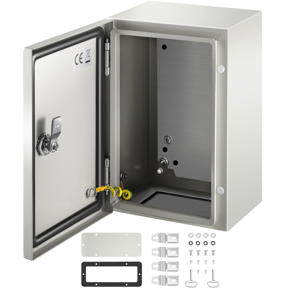 Caja de acero VEVOR NEMA, caja eléctrica de acero NEMA 4X de 12 x 8 x 6'', IP66 a prueba de agua y polvo, caja de conexiones eléctricas para exteriores/interiores, con placa de montaje