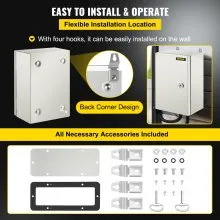 Caja de acero VEVOR NEMA, caja eléctrica de acero NEMA 4X de 12 x 8 x 6'', IP66 a prueba de agua y polvo, caja de conexiones eléctricas para exteriores/interiores, con placa de montaje
