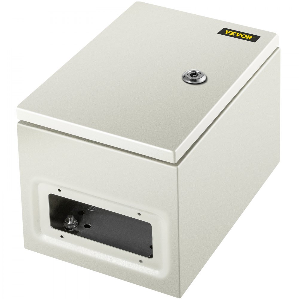 Caja eléctrica de acero VEVOR nema 4x con cerradura, vista lateral.