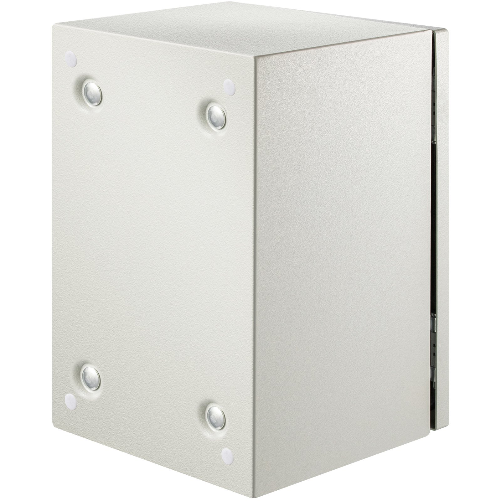 Caja eléctrica de acero VEVOR nema 4x con tornillos y bisagras visibles, color beige.