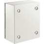 Gabinete de acero nema VEVOR con acabado blanco suave y cuatro orificios de montaje en las esquinas.