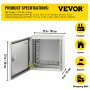 Gabinete de acero VEVOR nema 4x con puerta abierta, que muestra las dimensiones internas.