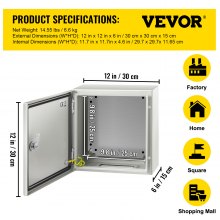 Caja de acero VEVOR NEMA, caja eléctrica de acero NEMA 4X de 12 x 12 x 6'', IP66 a prueba de agua y polvo, caja de conexiones eléctricas para exteriores/interiores, con placa de montaje