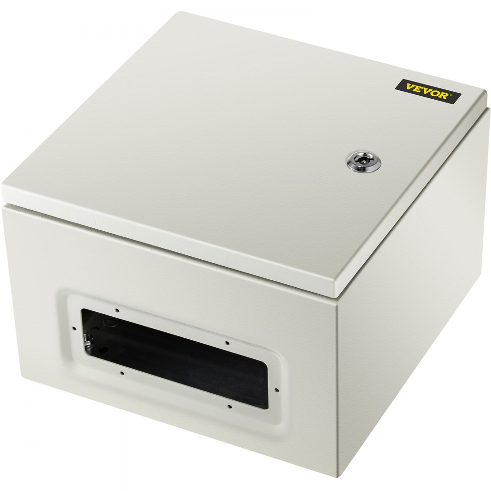 Caja de acero VEVOR nema con cerradura de seguridad y puerto de entrada de cables, color beige.