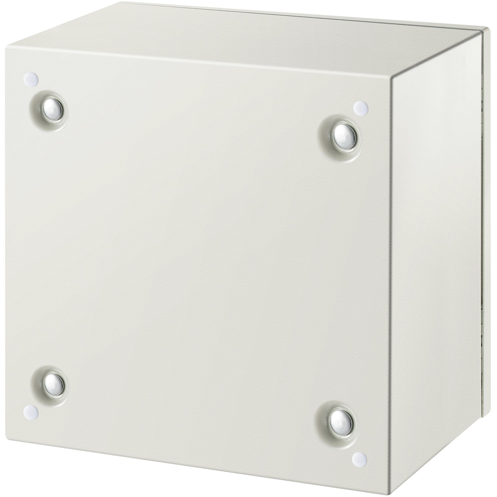 Caja de acero nema VEVOR gris con cuatro tornillos de montaje.