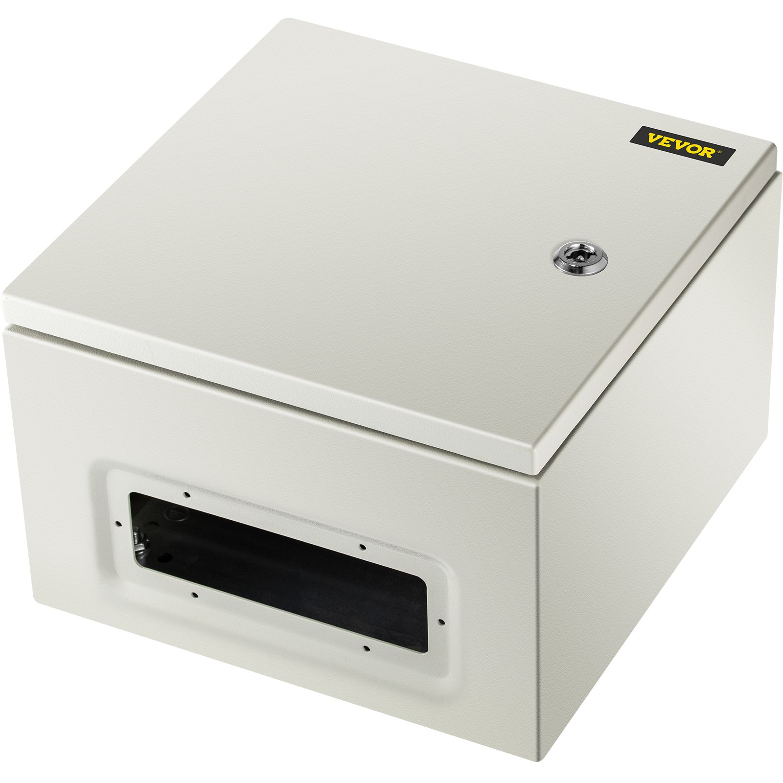 Caja de acero VEVOR nema con cerradura de seguridad y puerto de entrada de cables, color beige.