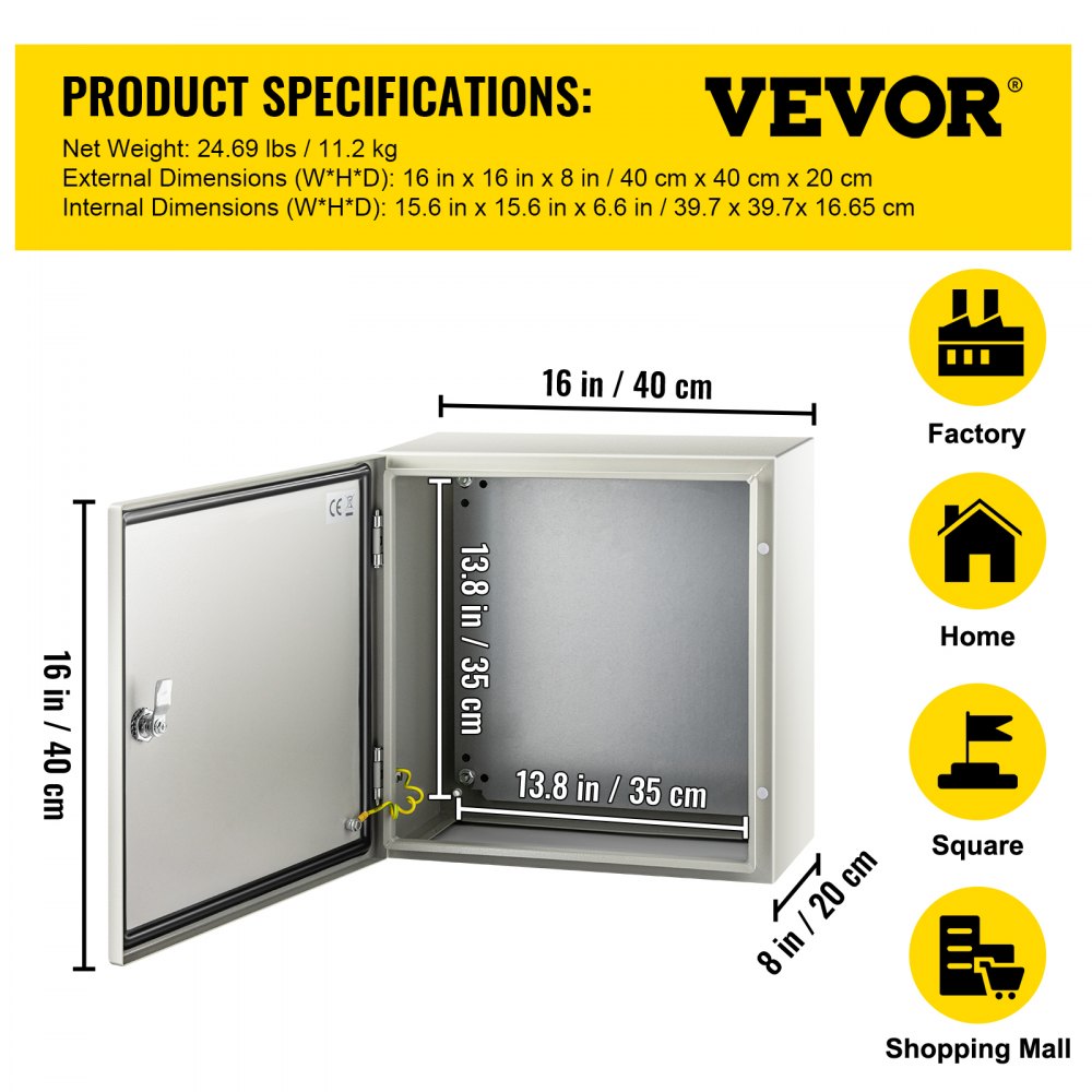 Dimensiones y especificaciones del producto de carcasa de acero nema VEVOR.