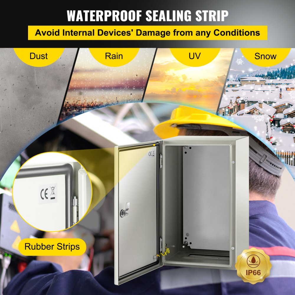 Caja de acero VEVOR NEMA, caja eléctrica de acero NEMA 4X de 20 x 12 x 10'', IP66 a prueba de agua y polvo, caja de conexiones eléctricas para exteriores/interiores, con placa de montaje