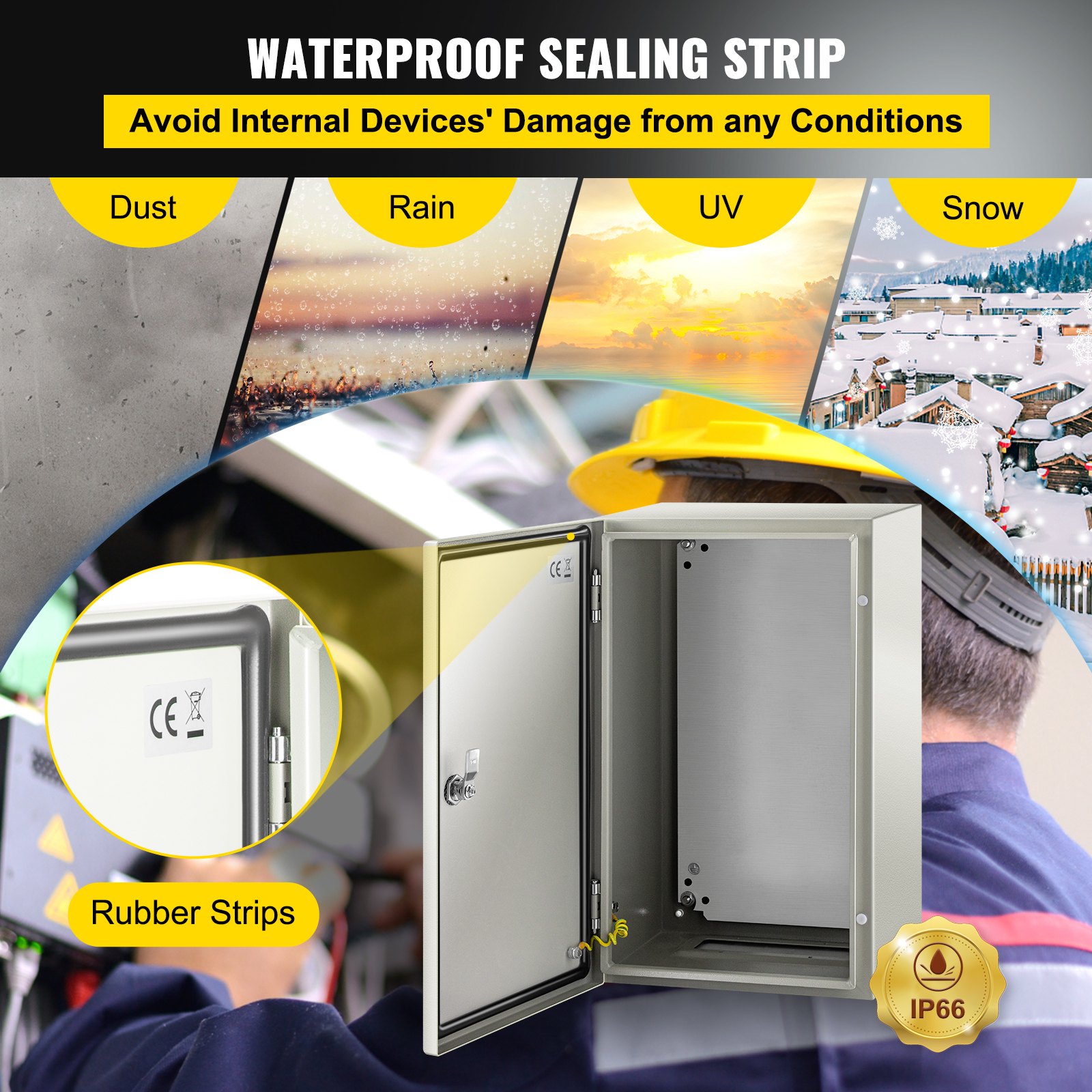 Caja de acero VEVOR NEMA, caja eléctrica de acero NEMA 4X de 20 x 12 x 10'', IP66 a prueba de agua y polvo, caja de conexiones eléctricas para exteriores/interiores, con placa de montaje