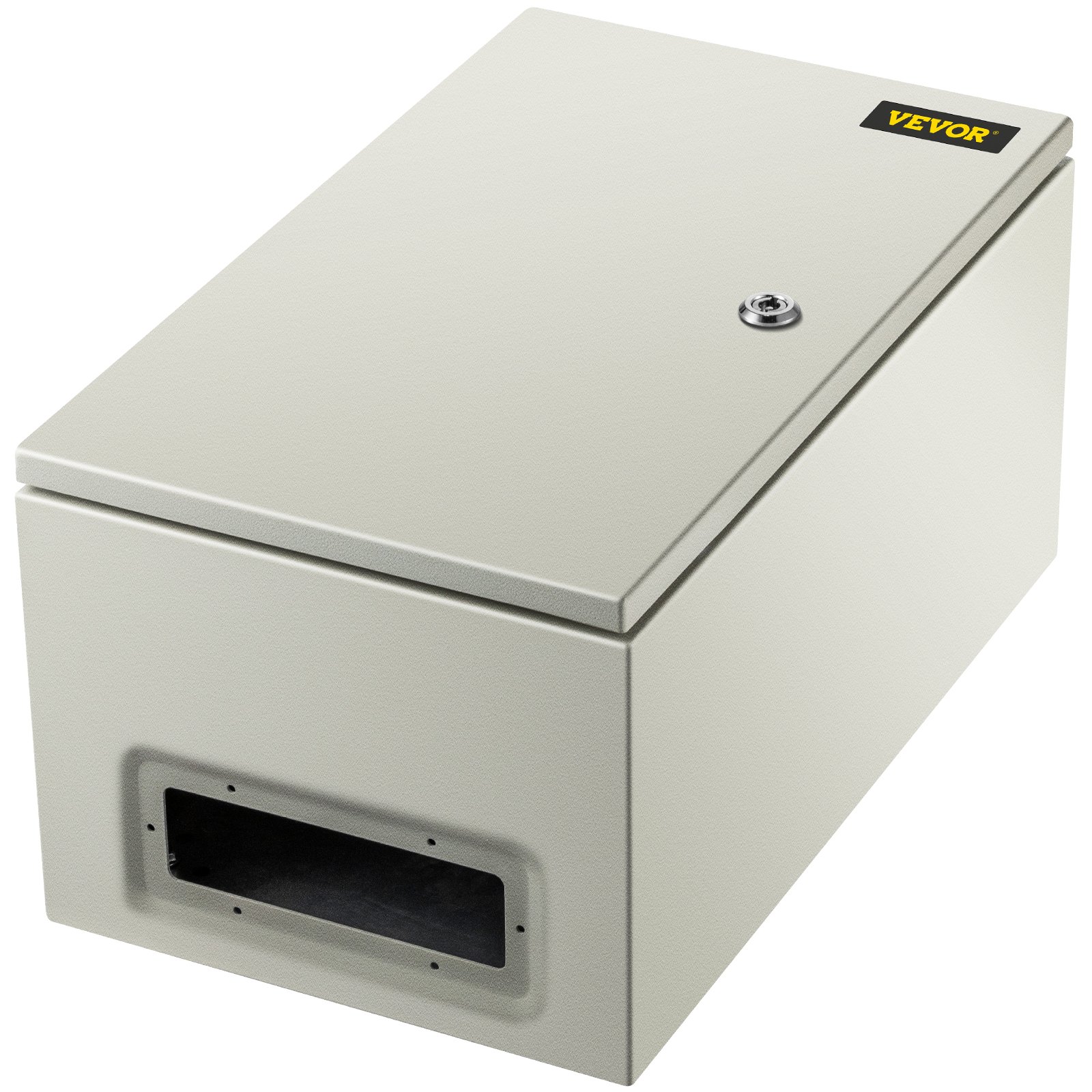 Gabinete de acero nema VEVOR con parte superior con cerradura y puerto de entrada de cables.