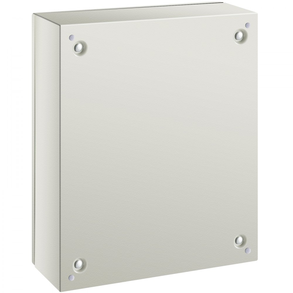 Caja de acero nema VEVOR, color gris, con cuatro cierres en las esquinas.