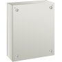 Caja de acero nema VEVOR, color gris, con cuatro cierres en las esquinas.