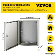Caja de acero VEVOR NEMA, caja eléctrica de acero NEMA 4X de 20 x 16 x 6'', IP66 a prueba de agua y polvo, caja de conexiones eléctricas para exteriores/interiores, con placa de montaje