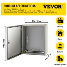 Caja de acero VEVOR NEMA, caja eléctrica de acero NEMA 4X de 20 x 16 x 8'', IP66 a prueba de agua y polvo, caja de conexiones eléctricas para exteriores/interiores, con placa de montaje