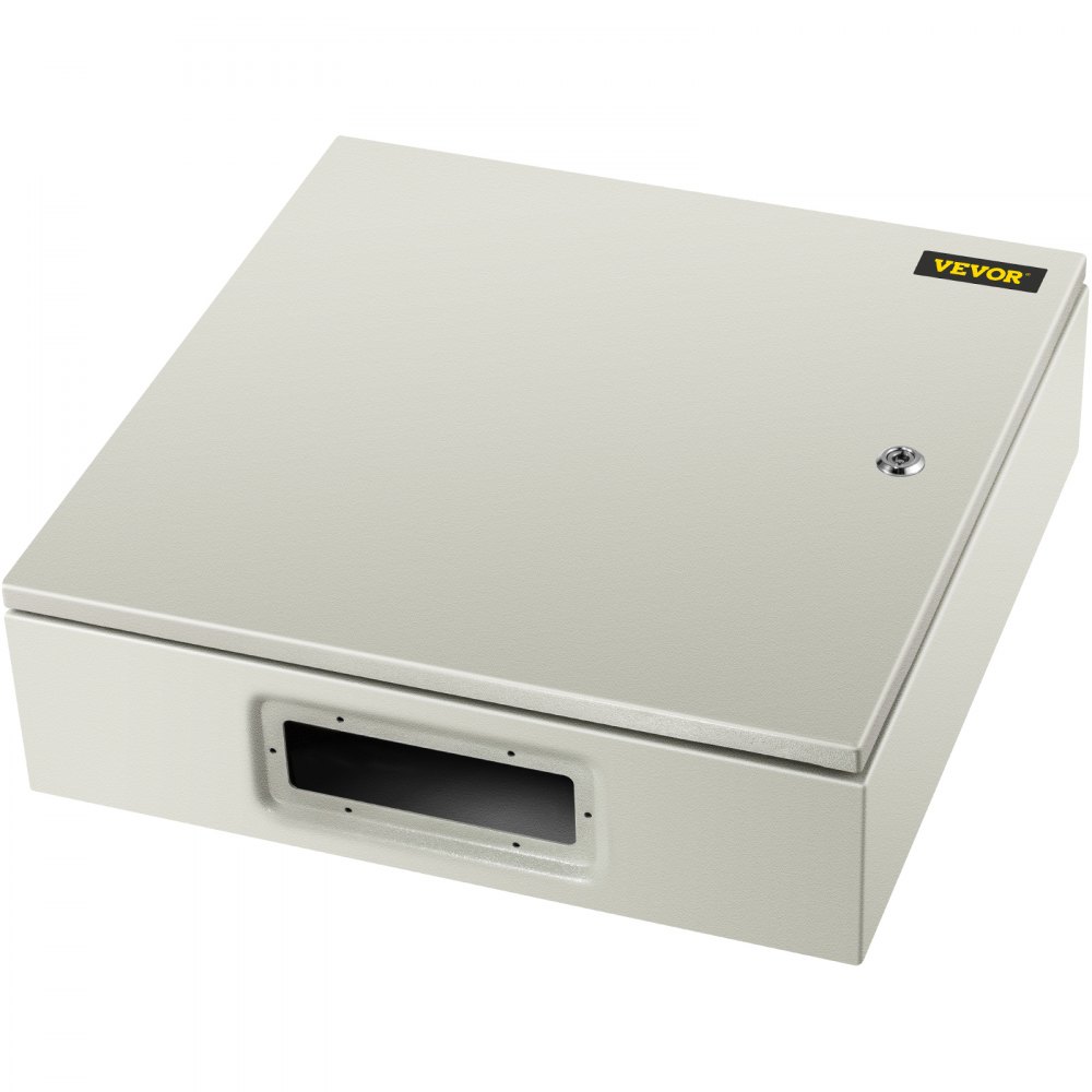 Caja de acero nema VEVOR con panel frontal y cerradura.