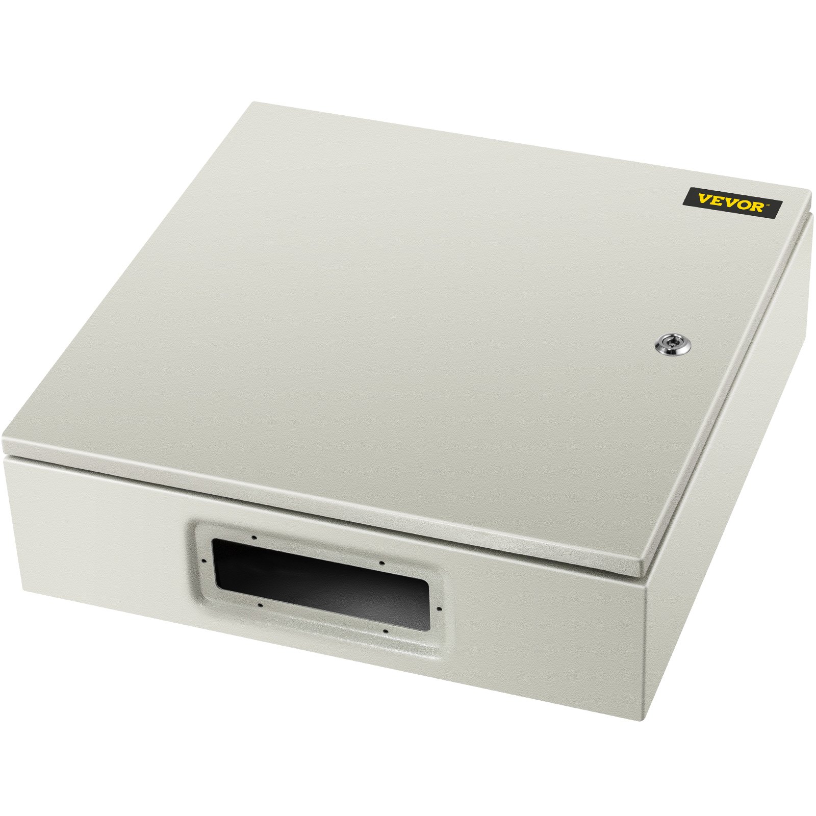 Caja de acero nema VEVOR con panel frontal y cerradura.