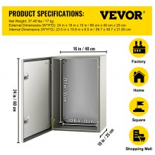 Caja de acero VEVOR NEMA, caja eléctrica de acero NEMA 4X de 24 x 16 x 10'', IP66 a prueba de agua y polvo, caja de conexiones eléctricas para exteriores/interiores, con placa de montaje