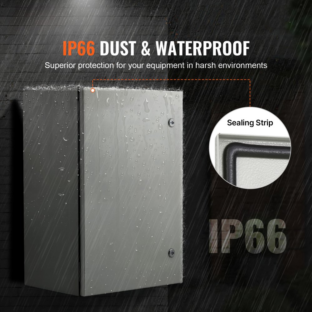 Caja eléctrica metálica VEVOR de 61 x 40 x 30 cm, caja de conexiones de pared de acero al carbono, resistente a la intemperie IP66, con placa de montaje para equipos electrónicos.