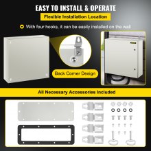 Caja de acero VEVOR NEMA, caja eléctrica de acero NEMA 4X de 24 x 24 x 8'', IP66 a prueba de agua y polvo, caja de conexiones eléctricas para exteriores/interiores, con placa de montaje