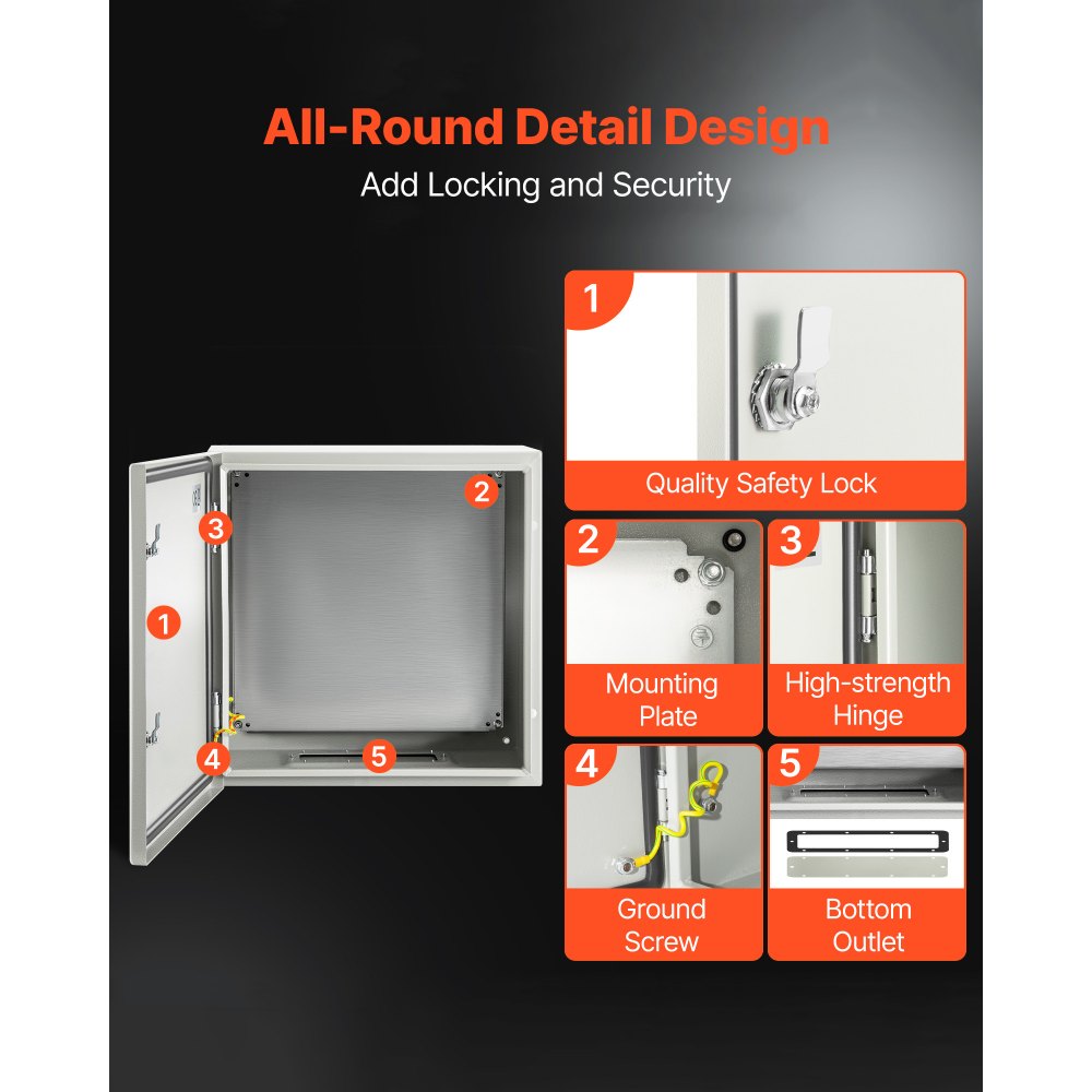 VEVOR NEMA Metal Case, 24 x 24 x 12 in, NEMA 4X Metal Electric Enclosure, IP66 Water & Dust Resistant, Suitable for Both Outdoor & Indoor Use, Includes Mounting Plate