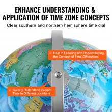 VEVOR Globo terráqueo giratorio con soporte, 13 pulgadas/330,2 mm, globo geográfico educativo con zona horaria precisa, material ABS, globo giratorio de 720° para niños que aprenden educación geográfica en el aula