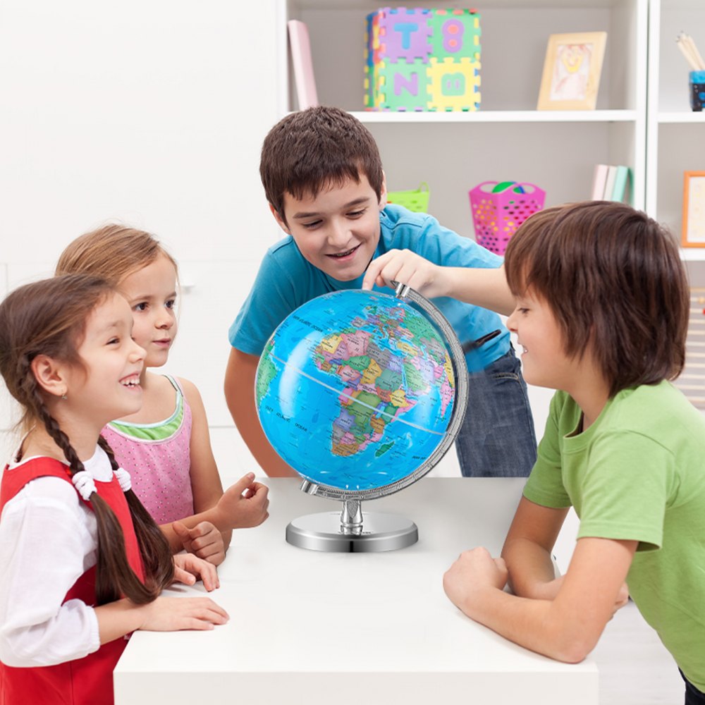 VEVOR Globo terráqueo giratorio con soporte, 203,2 mm (8 pulgadas), globo geográfico educativo con zona horaria precisa, material ABS, globo giratorio de 360° para niños que aprenden geografía en el aula.