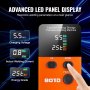 Pantalla LED avanzada de la soldadora por puntos de batería VEVOR que muestra voltaje, corriente y grado energético.