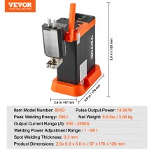 Soldador por puntos de batería VEVOR, soldador por puntos de batería de pulso de almacenamiento de energía de condensador de 14,5 KW con pluma de soldadura 73B, equipo de soldadura por puntos de alta potencia 801D y 2 modos de soldadura para baterías de níquel puro de 0,1-0,3 mm