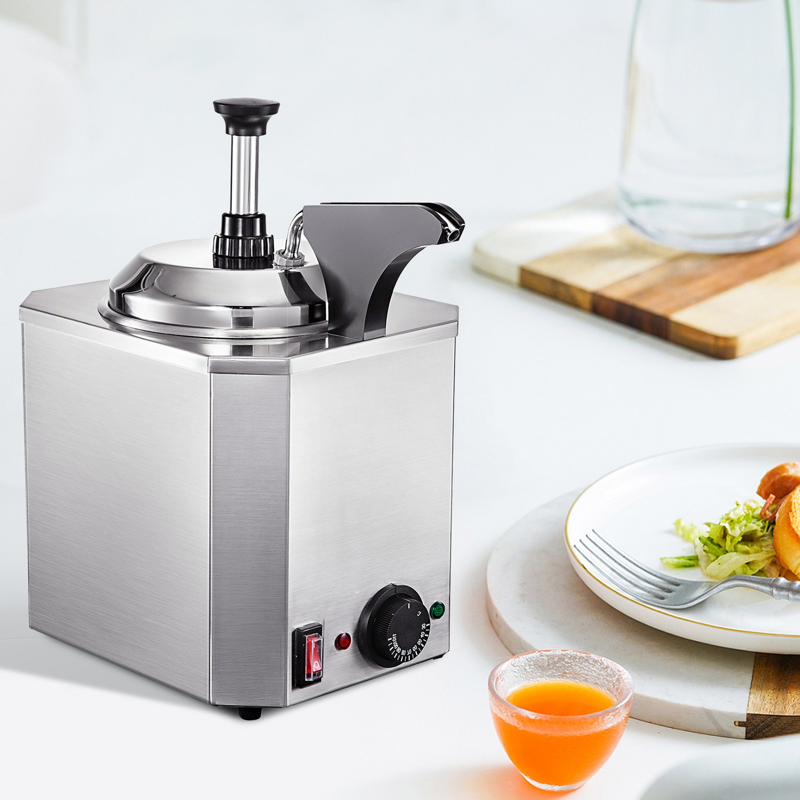 Dispensador de queso VEVOR con bomba, calentador de queso de capacidad de 2,6 cuartos de galón, calentador de chocolate caliente de acero inoxidable con bomba Dispensador de queso de 650 W, temperatura ajustable de 30 a 110 ℃, para caramelo de queso caliente