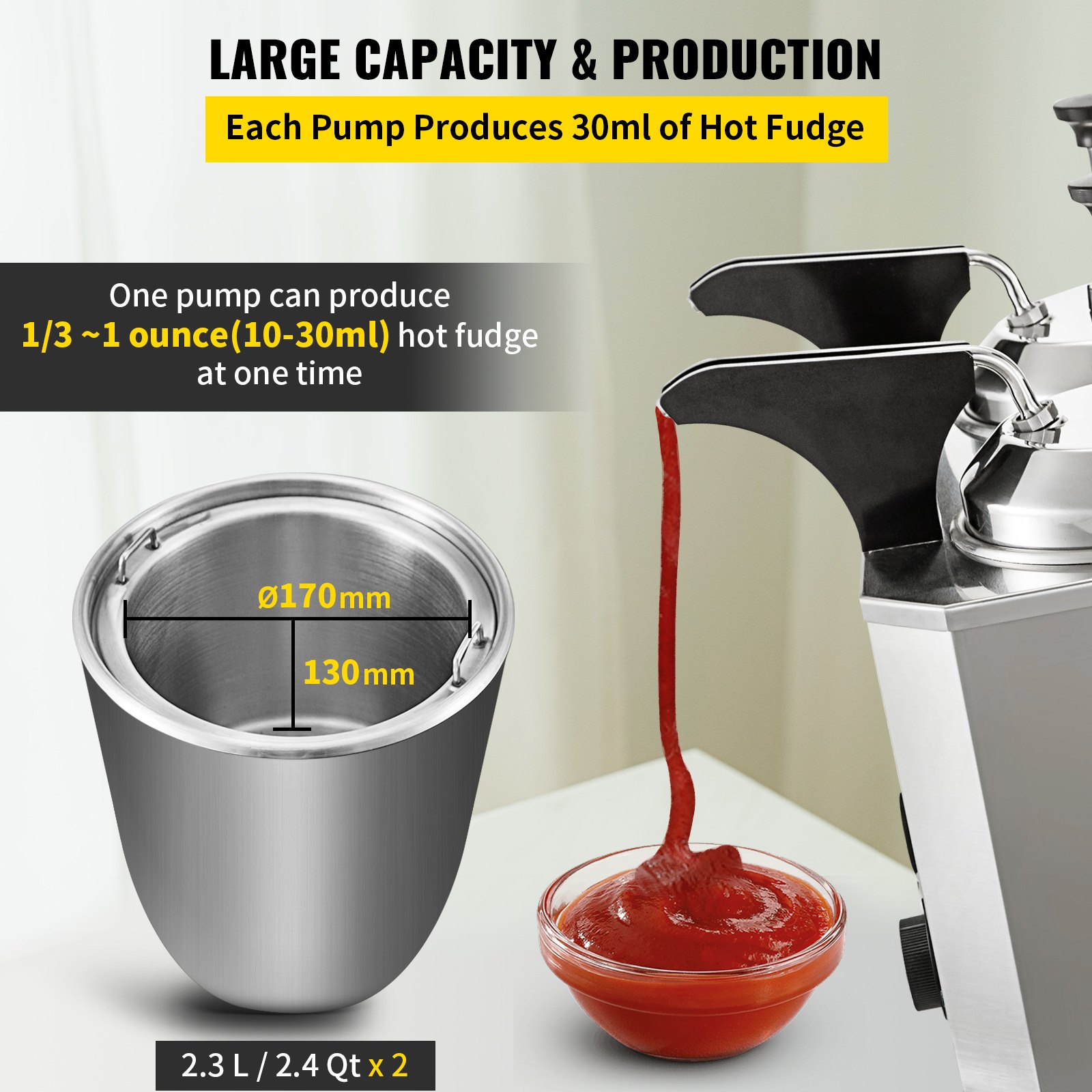 Calentador de queso VEVOR con bomba, dispensador de queso de capacidad de 5,28 cuartos de galón Calentador de chocolate caliente, calentador de boquilla de doble cabeza Dispensador de calentador de queso de 1300 W, 30-110 ℃ Dispensador de bomba de calor ajustable de temperatura de 110 V