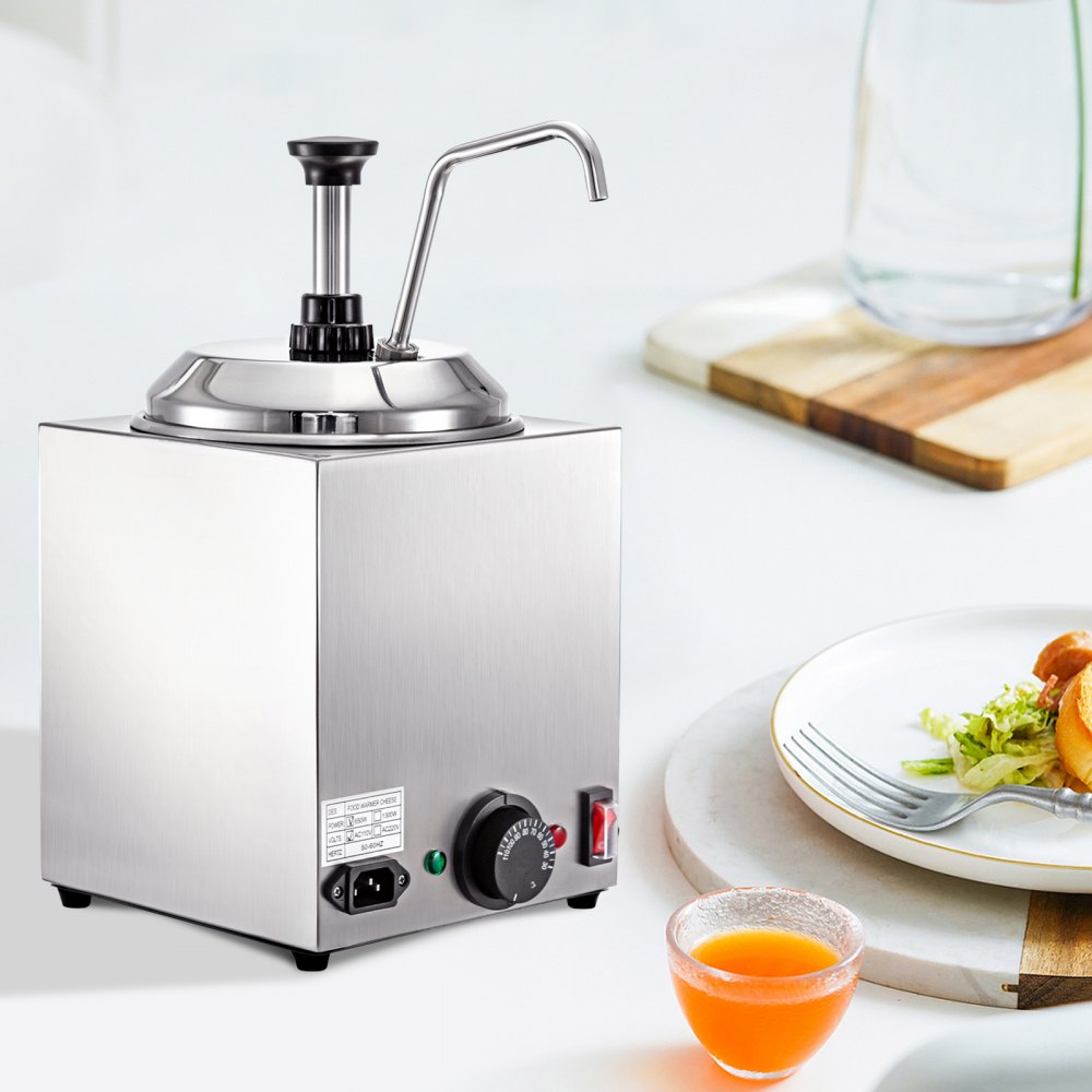 Dispensador de queso VEVOR en una cocina moderna con ensalada y bebida al lado.
