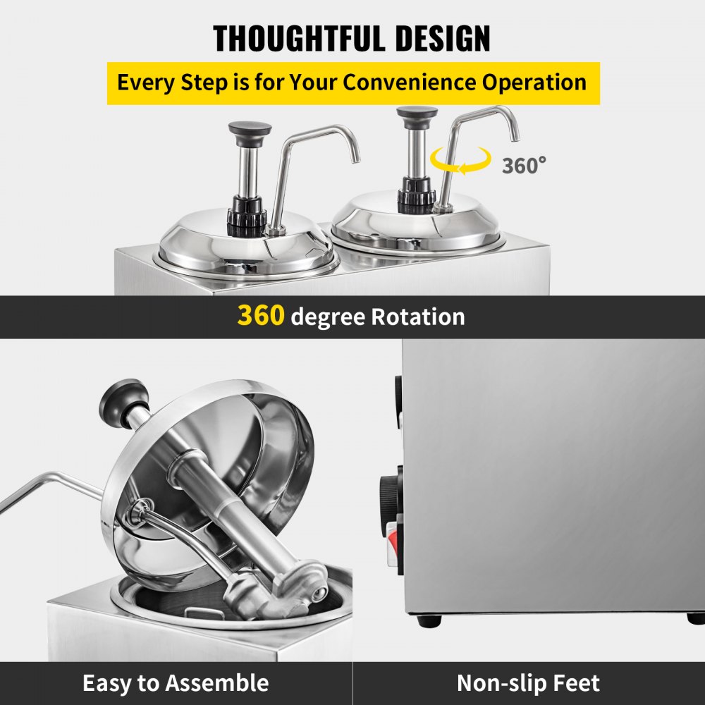 Dispensador de queso VEVOR con bomba Calentador de queso caliente con capacidad de 5,28 cuartos de galón Calentador de dulce de azúcar caliente de 1300 W con bomba Calentador de dulce de azúcar de un solo cabezal con control de temperatura para caramelo de queso dulce dulce caliente