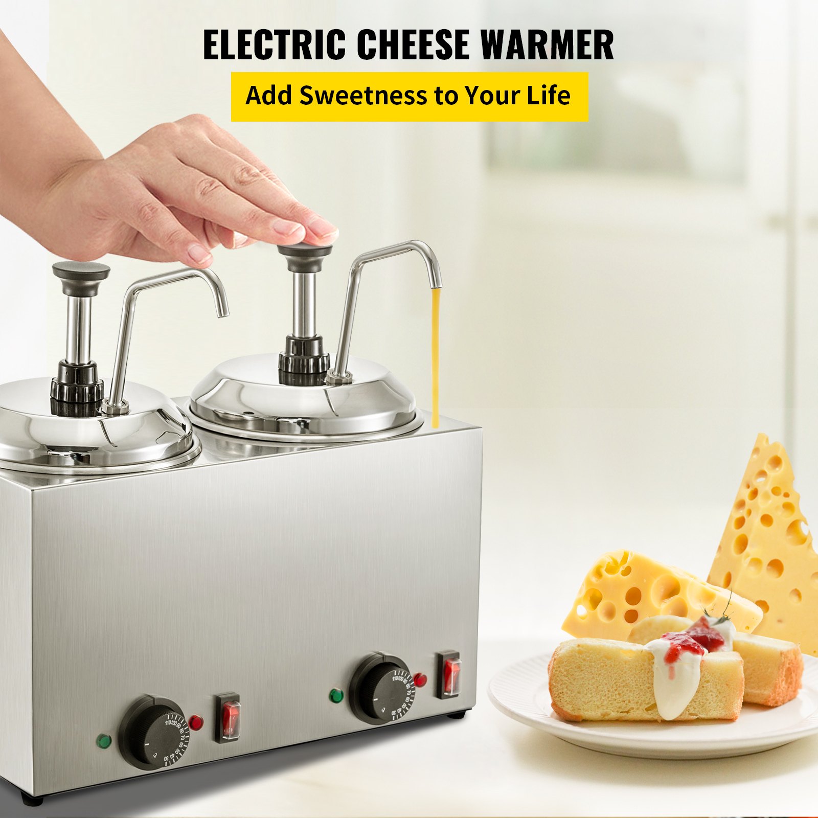 Dispensador de queso VEVOR con bomba Calentador de queso caliente con capacidad de 5,28 cuartos de galón Calentador de dulce de azúcar caliente de 1300 W con bomba Calentador de dulce de azúcar de un solo cabezal con control de temperatura para caramelo de queso dulce dulce caliente