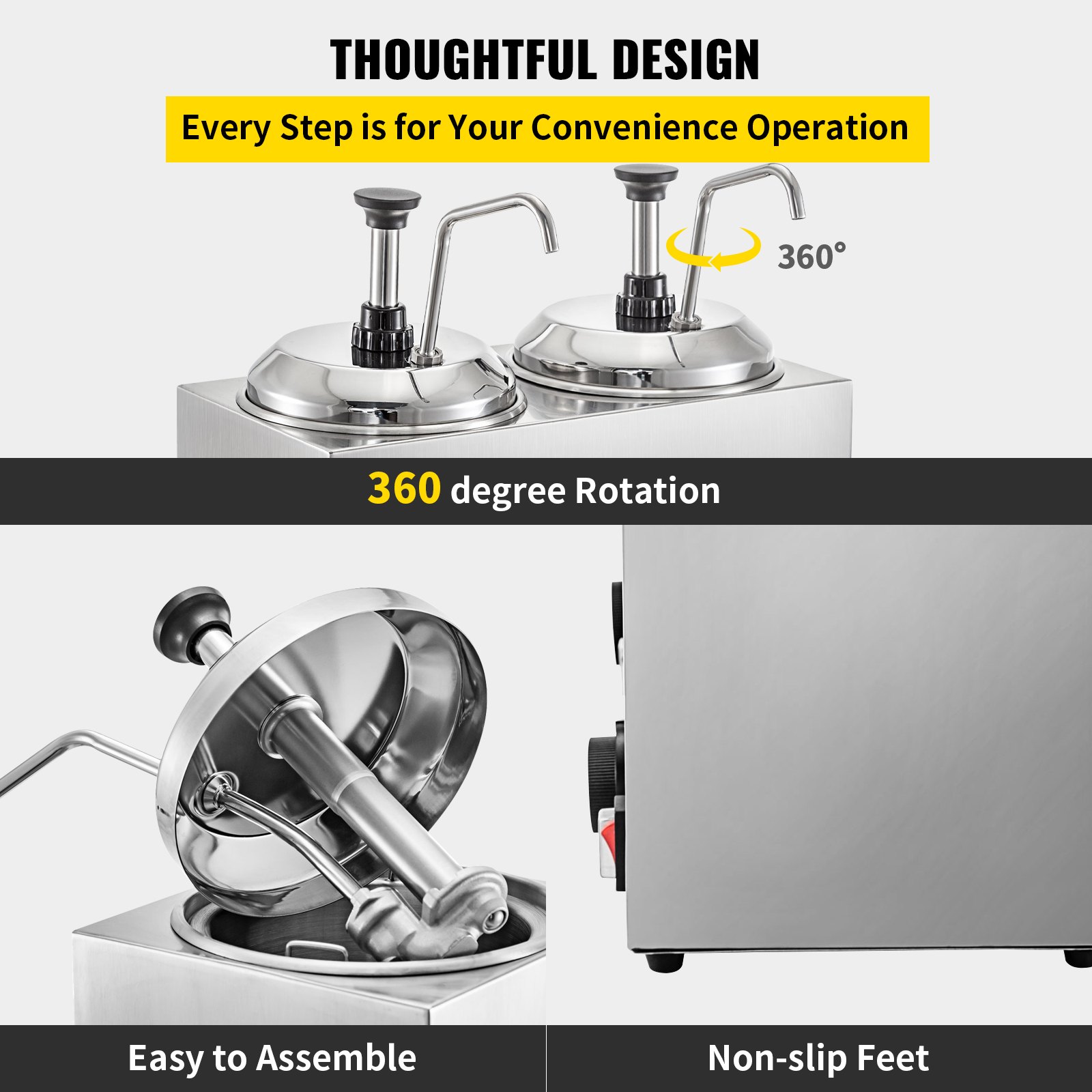 Dispensador de queso VEVOR con bomba Calentador de queso caliente con capacidad de 5,28 cuartos de galón Calentador de dulce de azúcar caliente de 1300 W con bomba Calentador de dulce de azúcar de un solo cabezal con control de temperatura para caramelo de queso dulce dulce caliente