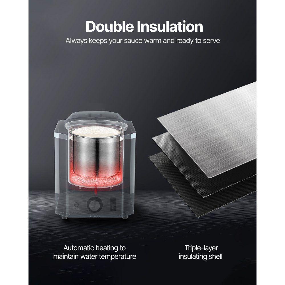 Dispensador de queso eléctrico VEVOR con bomba, calentador comercial de 2,4 L para salsa de queso nacho, temperatura ajustable de 30 a 114 °C, para salsa de queso y caramelo.