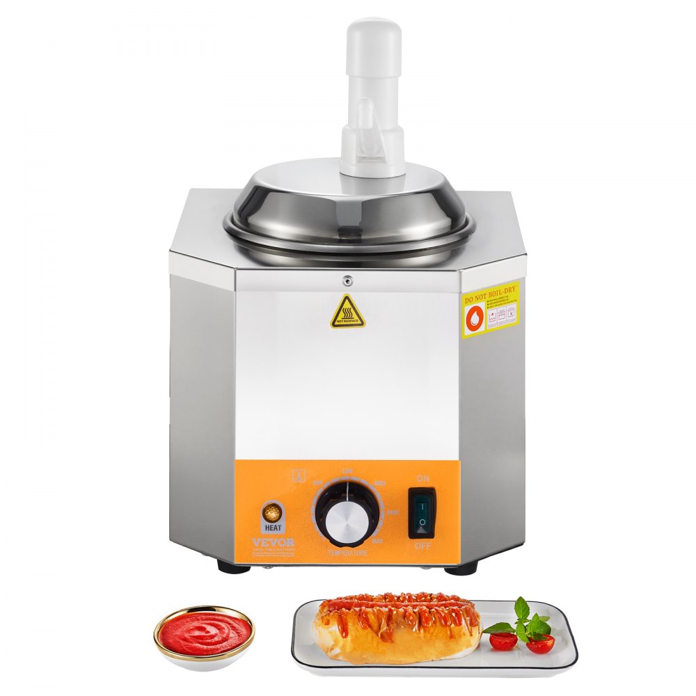 Dispensador de queso eléctrico VEVOR con bomba, calentador comercial de 2,4 L para salsa de queso nacho, temperatura ajustable de 30 a 114 °C, para salsa de queso y caramelo.